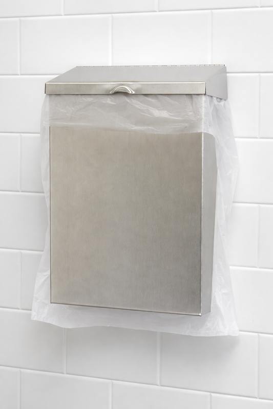 waste bin in public restroom with scensibles liner bag 