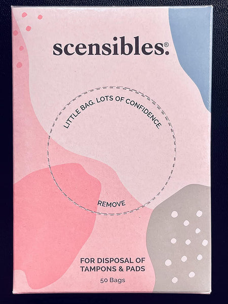 Scensibles Personal Disposal Bags (Box of 50) for Tampons, Sanitary Pads, Panty Liners- Menstrual Care and Hygiene Products